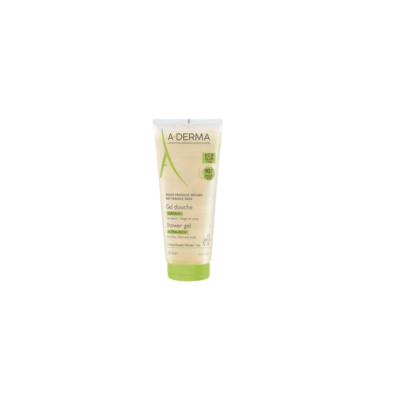 A-Derma Gel Douche Surgras 200ml flacon souple avec bouchon vert