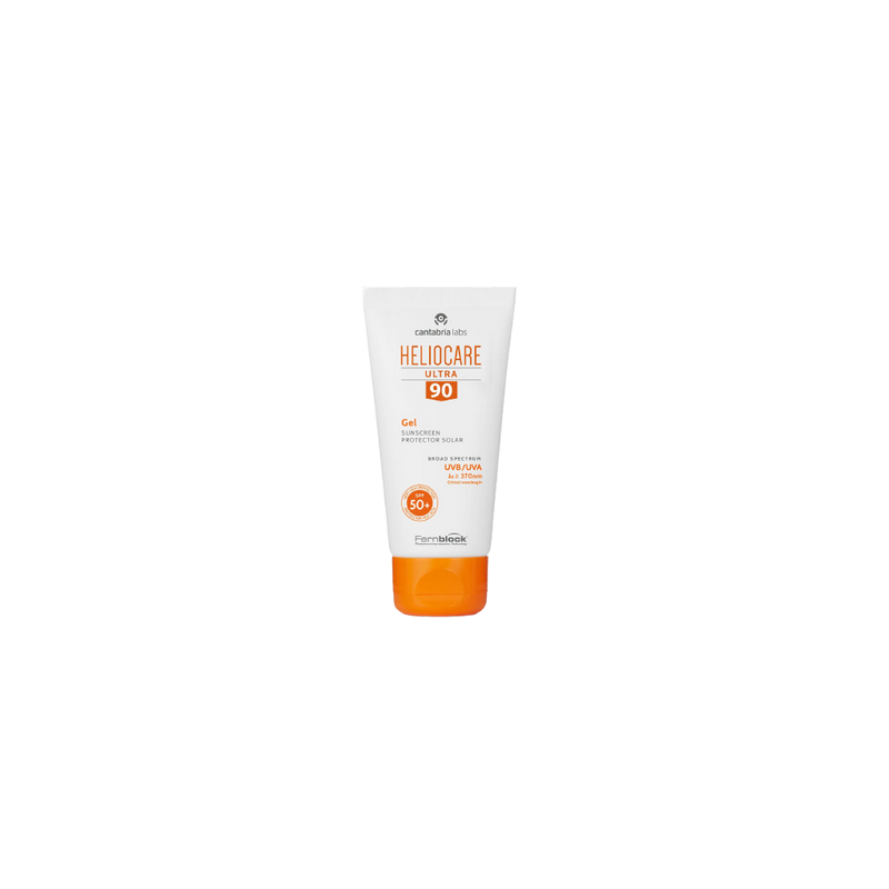 Cantabria Labs Heliocare Ultra 90 Gel SPF 50+ 50ml tube blanc souple avec capuchon clips orange