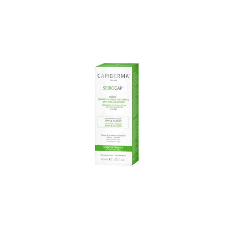 Capiderma Sebiocap Crème Anti Inflammatoire 40ml dans sa boite cartonnée blanche et verte