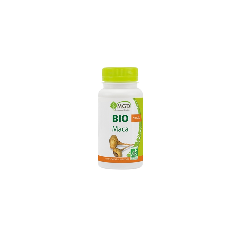 MGD Nature Maca Bio 90 Gélules flacon blanc bouchon vert jaune