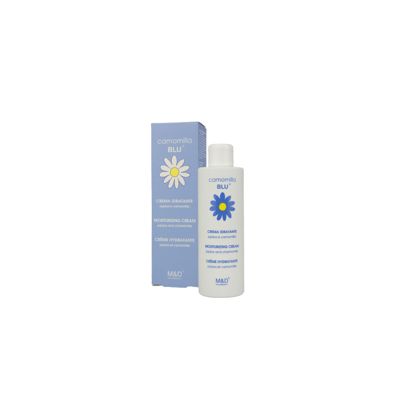 M&D Camomilla Blu Crème Hydratante Jojoba et Camomille 180ml flacon bleu ciel en plastique