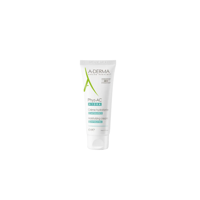 A-Derma Phys-AC Hydra Crème Visage Hydratante Compensatrice 40ml, tube souple blanc avec bouchon clips