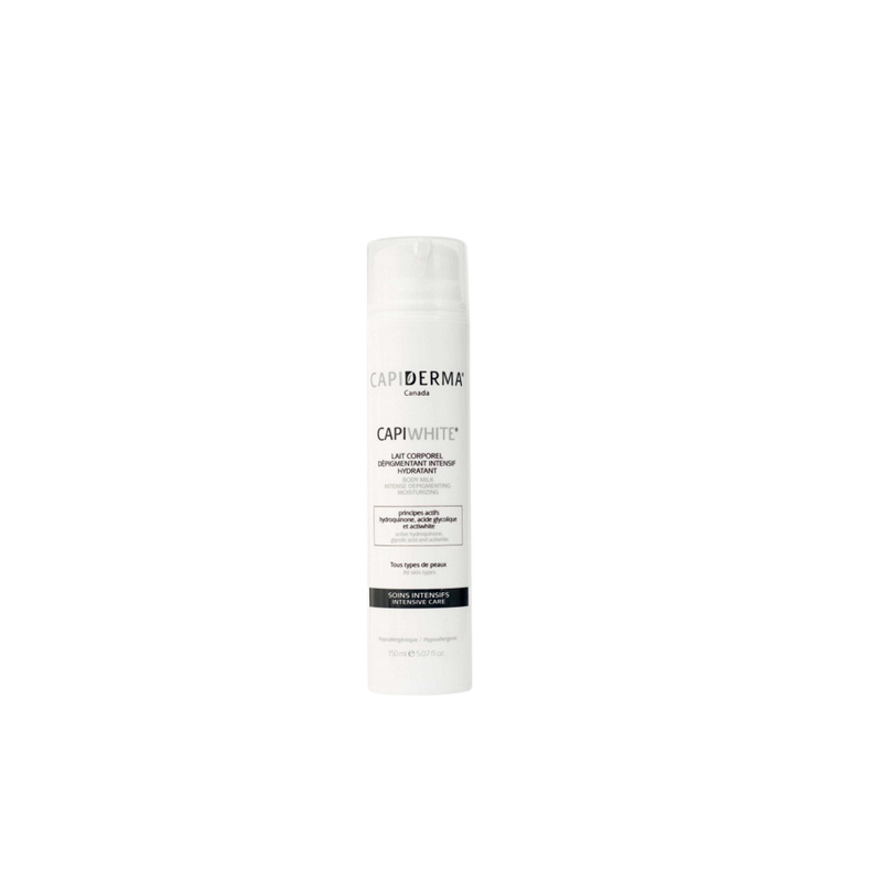 Capiderma Capiwhite Lait Corporel Dépigmentant Intensif Hydratant 150 ml flacon blabc avec capuchon de protection transparent