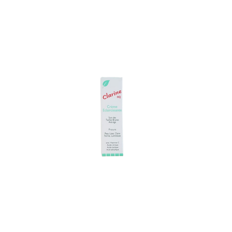 Clarine HQ Crème Éclaircissante 25g, boîte blanche avec un logo vert