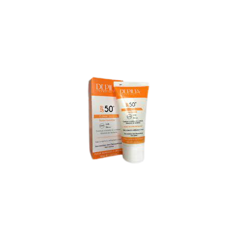 Depilia Ecran teinté SPF 50+ 40ml tube blanc et orange avec bouchon clips