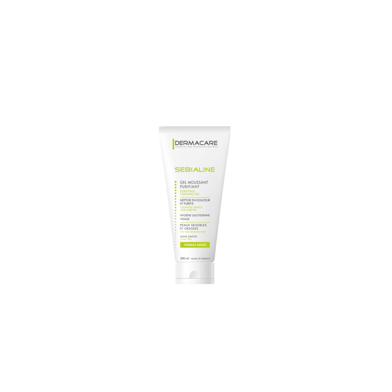 Dermacare Sebialine Gel Moussant Purifiant 200ml tube souple blanc avec bouchon clips