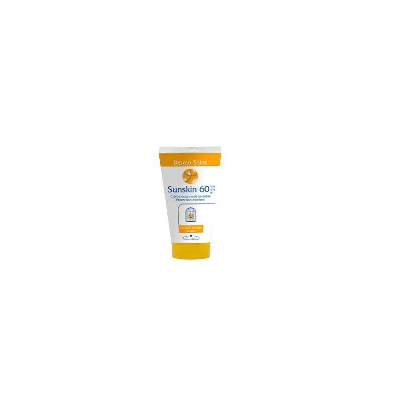 Dermo-Soins Sunskin 60 Écran Totale Invisible 50ml, tube souple blanc avec un bouchon orange