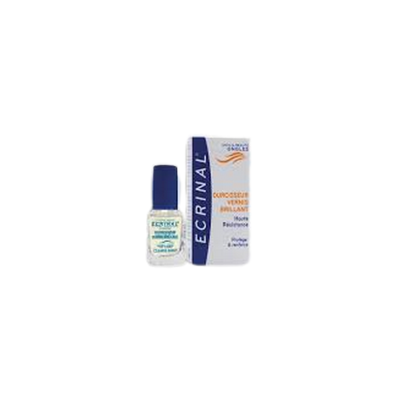 Ecrinal Vernis Brillant Durcisseur 10 ml flacon transparent avec bouchon vis bleu
