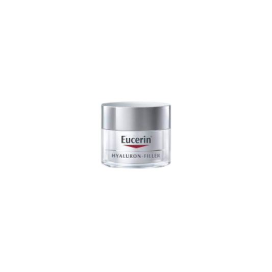 Crème Eucerin Hyaluron-filler + 3x Effect Soin de Jour Peau Sèche SPF 15 50ml, pot en verre transparent avec couvercle gris à visser