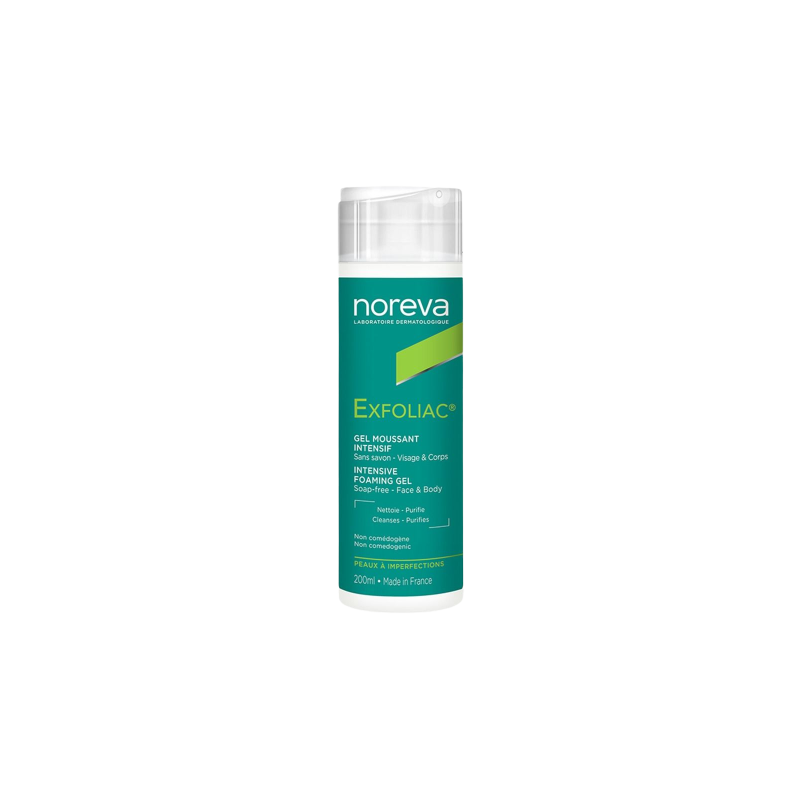 Noreva Exfoliac Gel Mousant Intensif 200ml flacon vert 