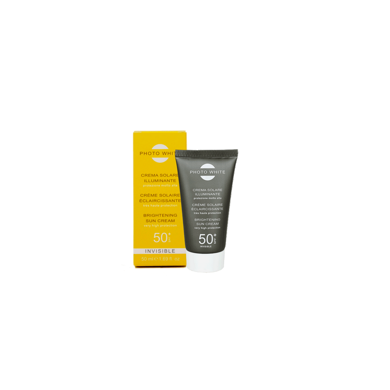 M&D Photowhite Crème Solaire Éclaircissante SPF 50+ Invisible 50ml tube gris avec bouchon clips